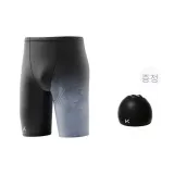 블랙 실버 그라데이션 수영 반바지 + 수영 캡