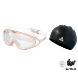 Pink Swim Goggles (Transparent Lens)+Black Swimming Cap
