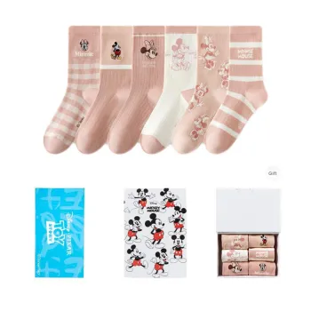 Disney Minnie Collection Mickey Collection Mid Calf Socks Unisex Box 6 Pack