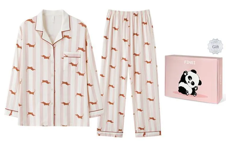 FINEI Pajama Set Women's Gift Box Set Scarf Gentleman Dog