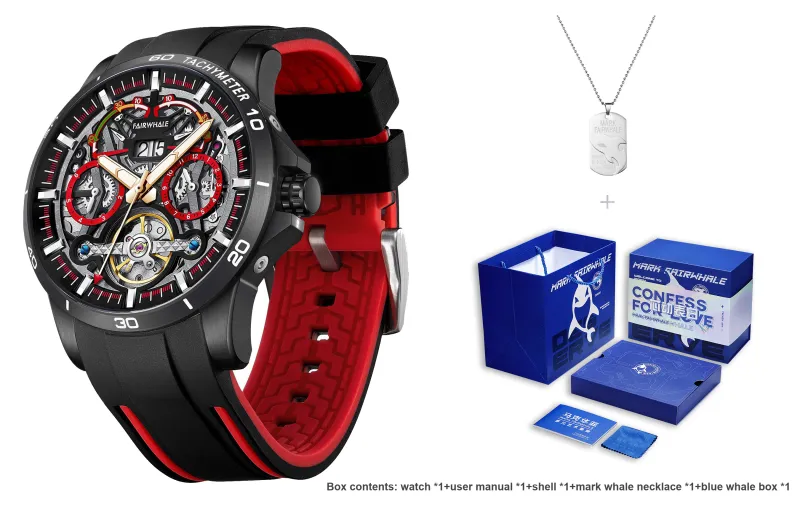 FAIRWHALE Pioneer Collection Men's Red Watch Automatic Mechanical Movement Watch Men's Watches Black Dial-3