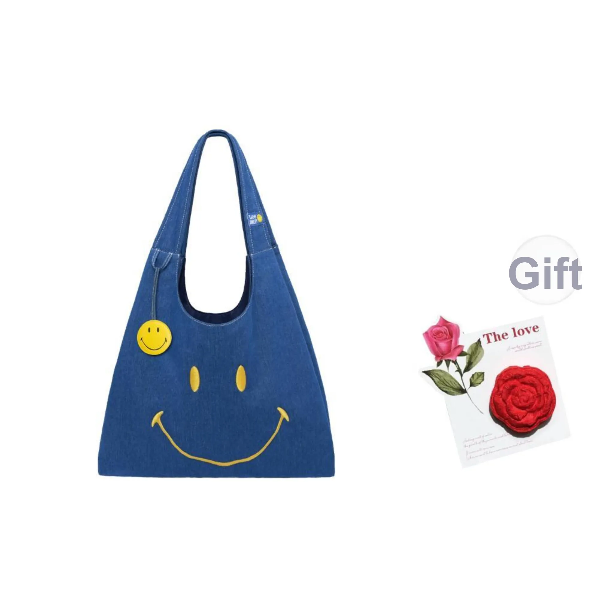 Lee Smiley® Collaboration Fabric Tote Bag, Shopping Bag, Shoulder Bag Regular Unisex Denim Blue