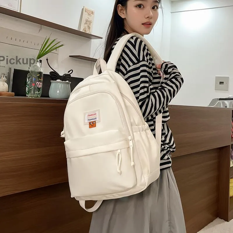 BUBM Nylon Fabric Backpack Unisex Black/White/Yellow/Pink-11