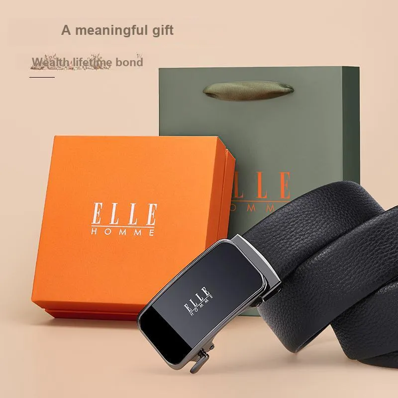 ELLE HOMME Top Grain Cow Leather Premium Casual Comfortable Belt, Gift Box Set Men's Gunmetal Width 3.5cm-2