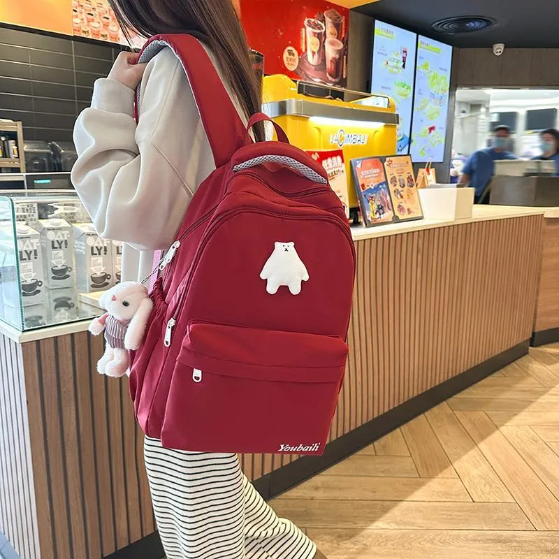 XIANGSU Nylon Backpack Regular Unisex Red/Brown/White/Pink/Black-5
