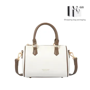 TUCANO Cow Leather PU Boston Bag, Shoulder Bag, Handheld Handbag Medium Size Women's Coconut Milk White
