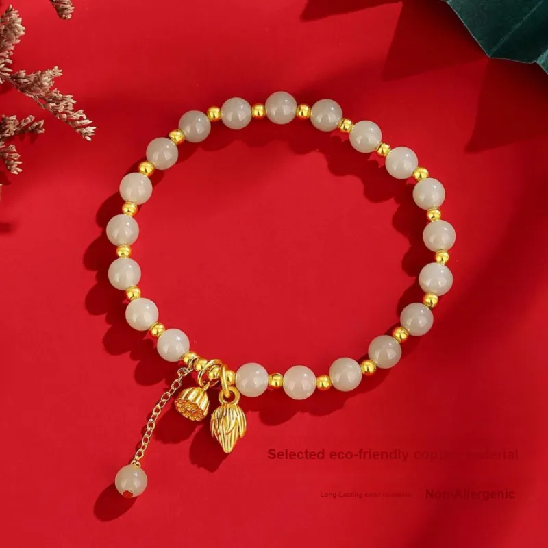 Zhou Jifeng Natural Hetian Jade Bracelet Pale Greenish White Jade Women's-3