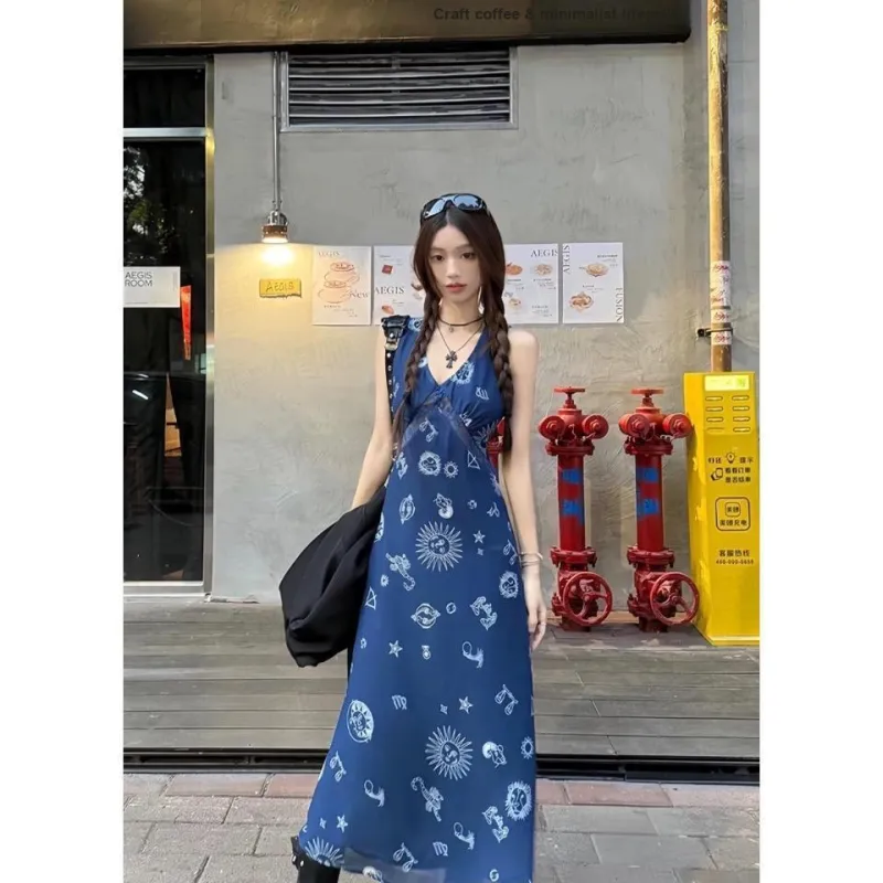 DOKZB Sleeveless Dresses Women's Navy Blue-5