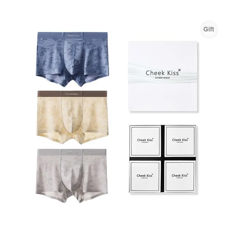 Cheekkiss Underwear Gift Box Men's Comfortable Seamless 7A Grade Antibacterial Boxer Shorts 4 Pack-0