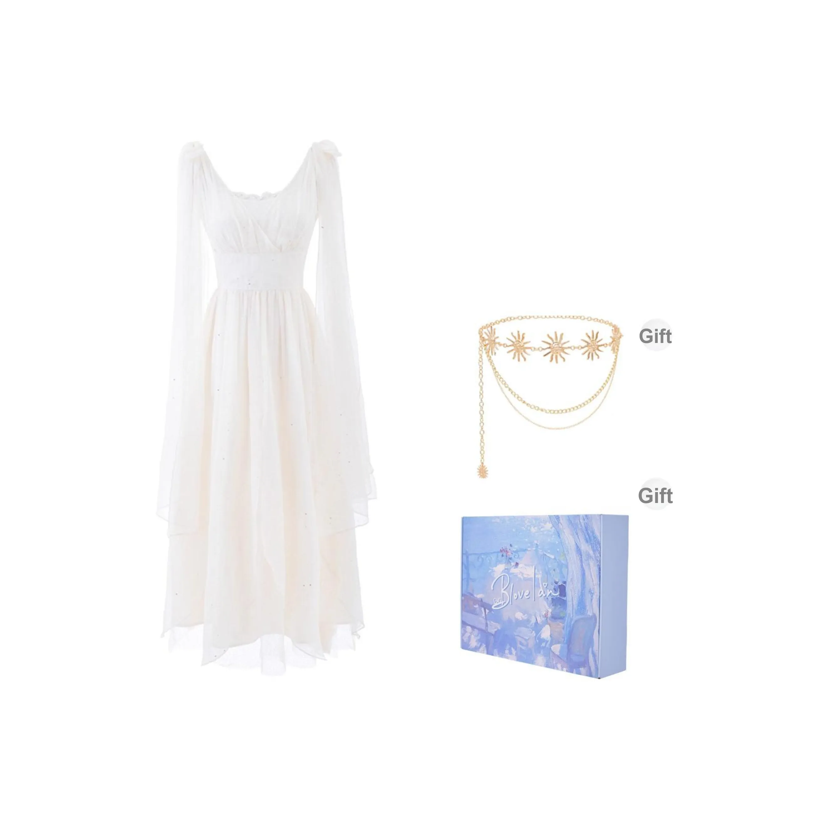 Blovelan Без рукавов Платье Женское Moonlight Гинкго; В комплекте с поясной цепочкой