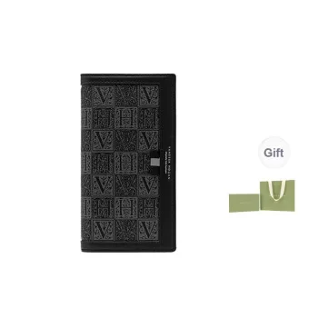 VANESSA HOGAN Monogram Cowhide Leather Coin Purse Card Holder Clutch Wallet Small Size Men's Black