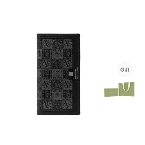 VANESSA HOGAN Monogram Cowhide Leather Coin Purse Card Holder Clutch Wallet Small Size Men's Black