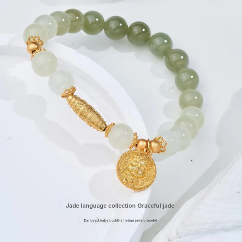 ME LUXE Hetian Jade Bracelets Pale Greenish White Jade Unisex-1