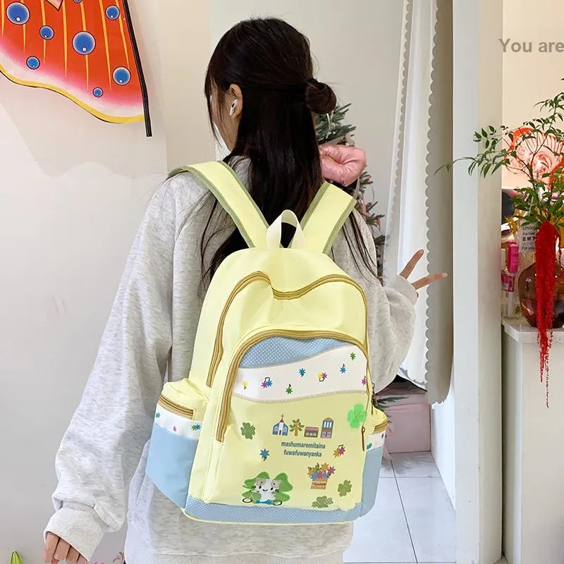 SEVENMOONS Nylon Fabric Backpack Women's Yellow-4