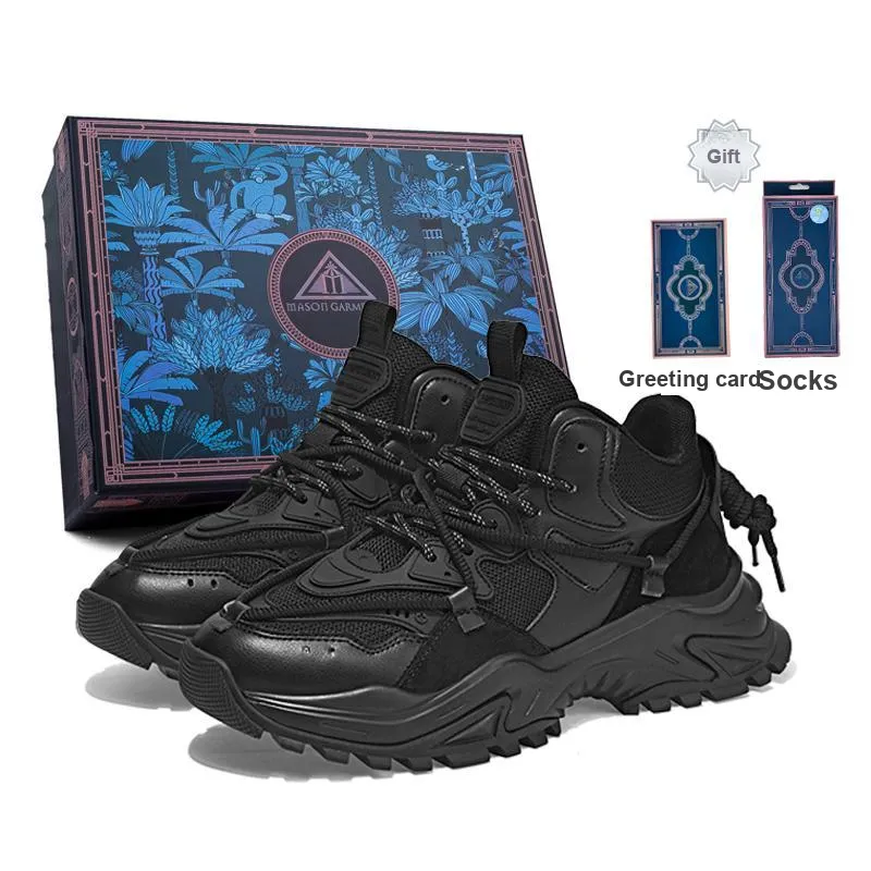 Masongarments Shark Tooth No. 2 Height Increasing Wear-Resistant Mid-Top Chunky Sneakers Unisex Obsidian Black-0