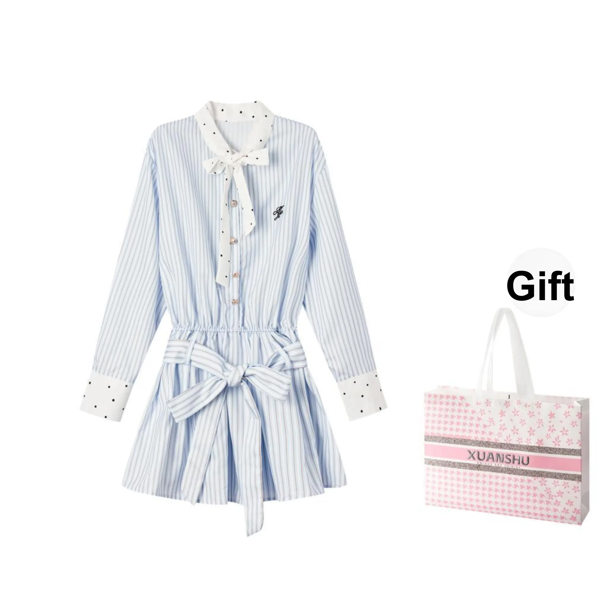 XUANSHU Long Sleeved Dress Women's Blue