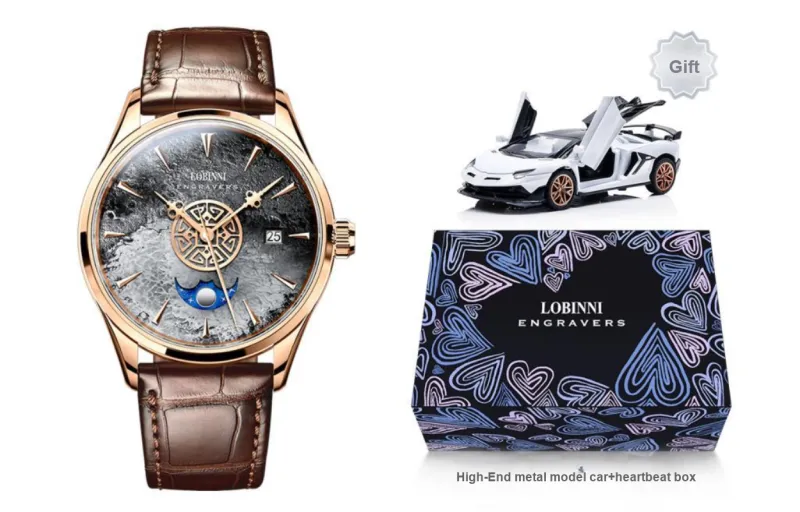 LOBINNI L Automatic Mechanical Movement Genuine Leather Strap Watch Men's Watches Blue Dial-12