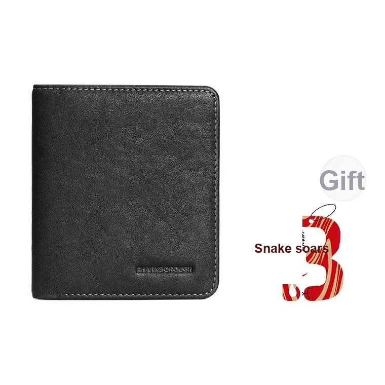 Sharkborough Vegetable Tanned Cow Leather Wallet Money Clip, Wallet, Card Holder Regular Men's Black