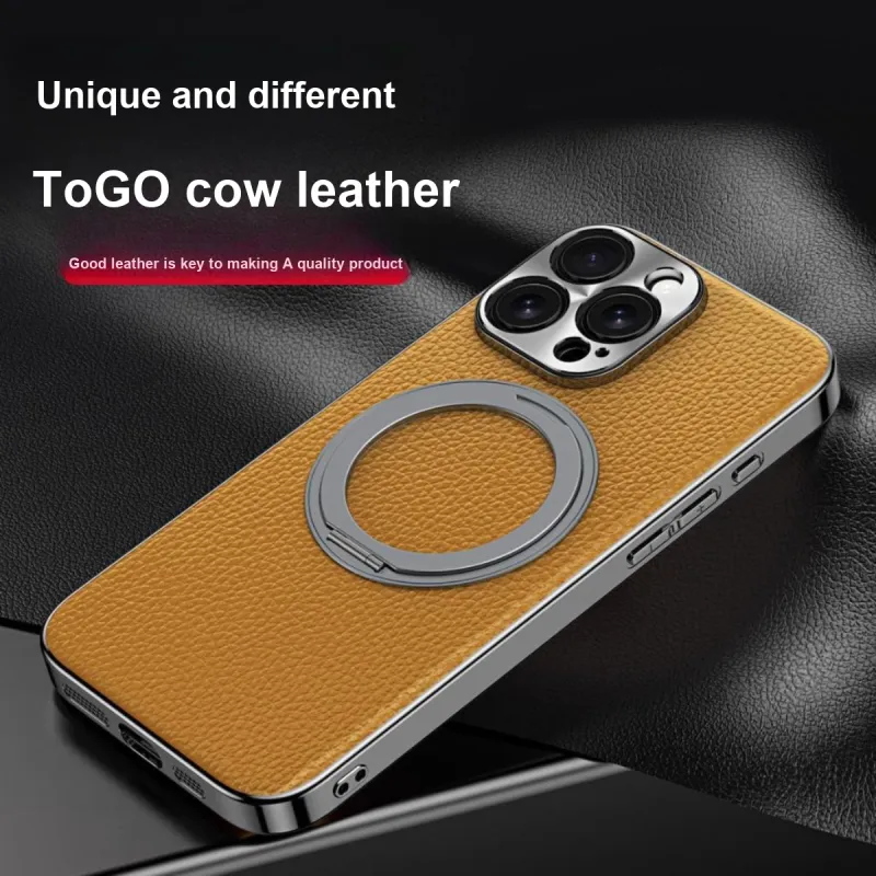 Record Star Leather Material Rotating Stand, Electroplated ToGo Phone Cases Compatibility IPhone16ProMa Business Formal-6