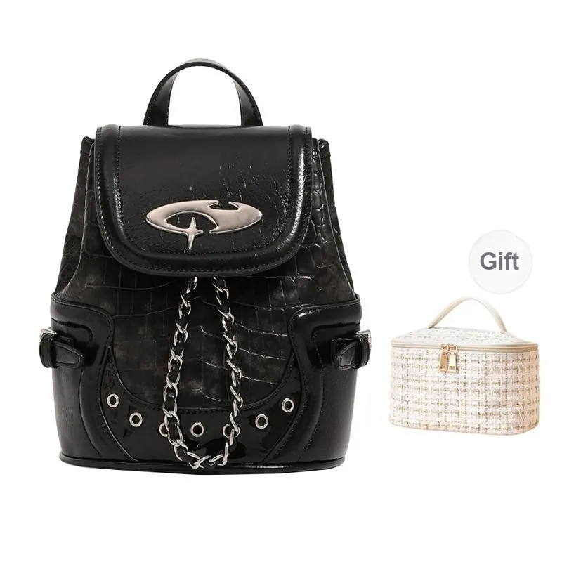 DCLOUD PU Backpack Small Size Women's Silver/Black-14