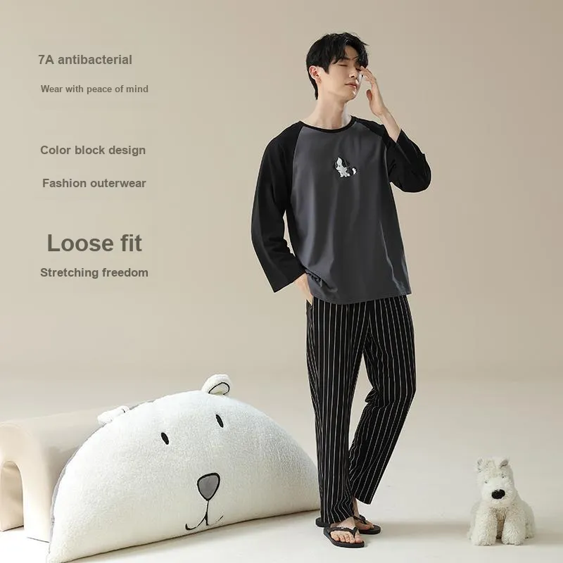 Allenalyson Pajama Set Unisex Gray Black-8