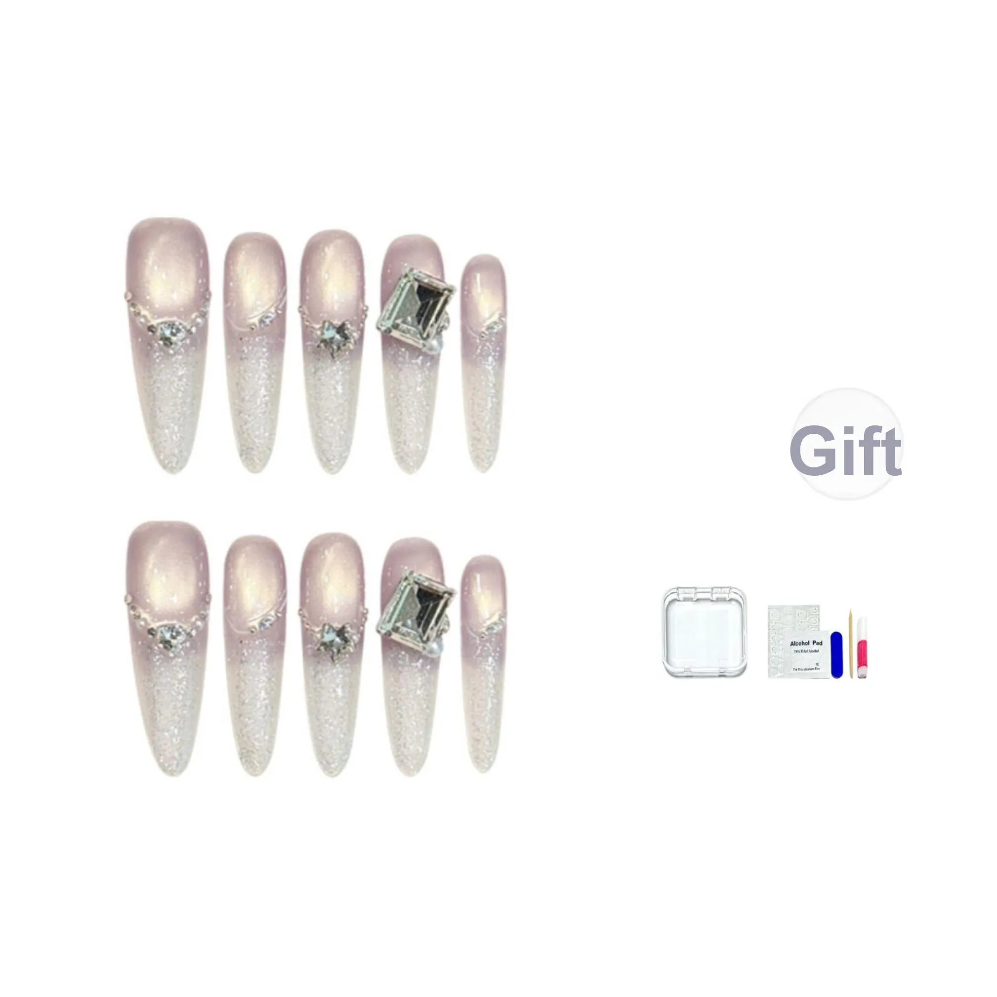 JINGCHANXUE [Dreamy Purple] Ледяной Прозрачный Виноград False Nail Длинный Flashing Градиентный Кошачий глаз 20 мм