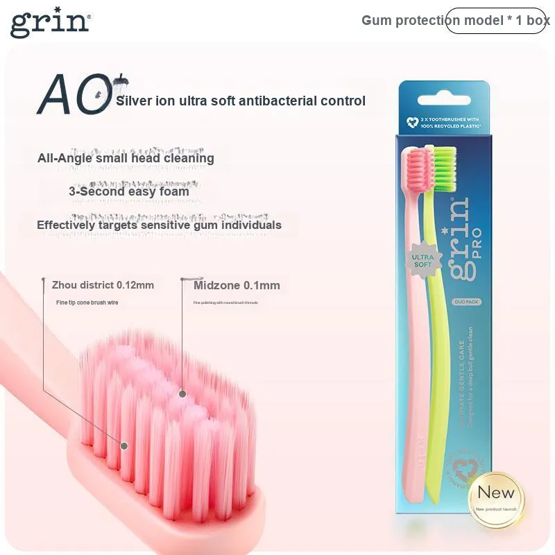 Grin Adults Brightening Small Head Soft Bristles For Teeth Stain Removal, Gum Protection, And Cleaning Toothbrushes-3