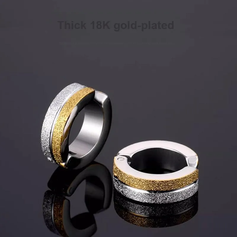 DAIRUO Thick Plated 18K Gold Clip On Earrings Men's-1
