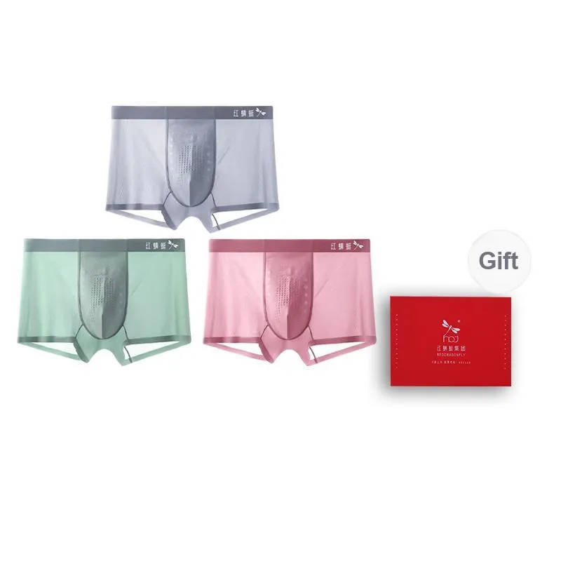RED DRAGONFLY Ice Silk Panties Men's 3 Pack Gift Box Set-7