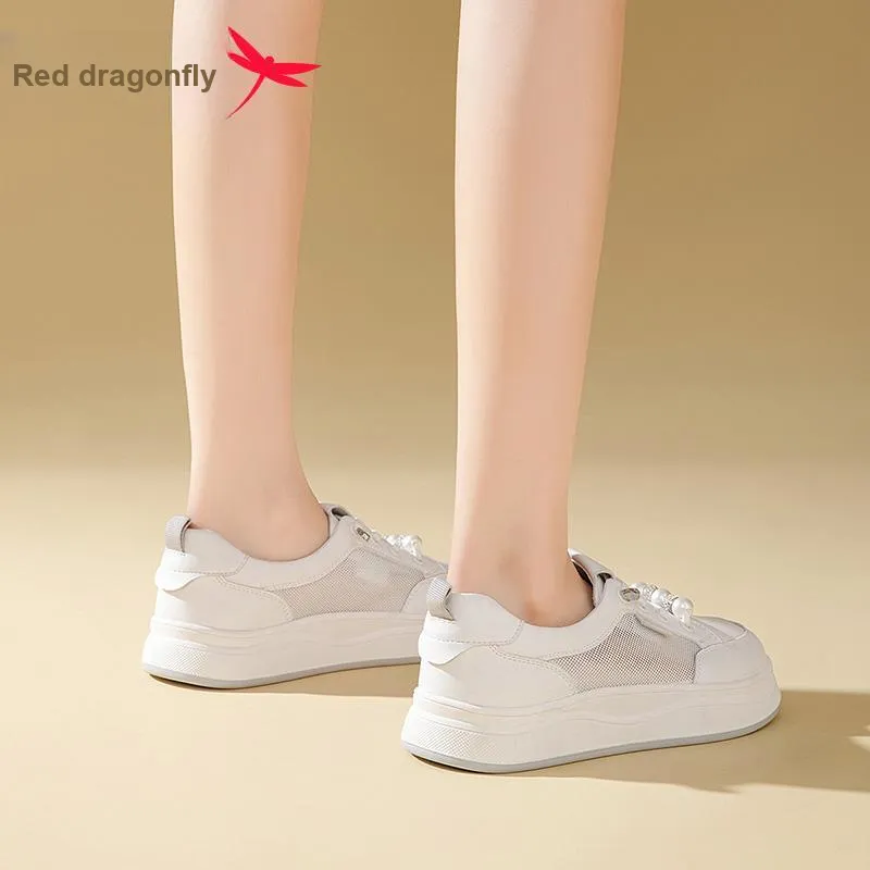 RED DRAGONFLY Low Top Skateboard Shoes Women's White-4