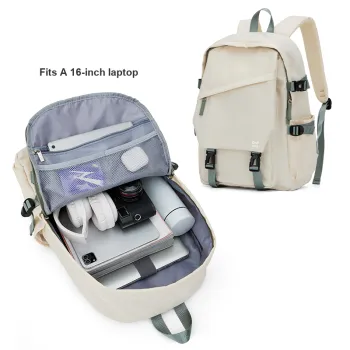 KEYSTREET Fabric Backpack Large Size Unisex White Green