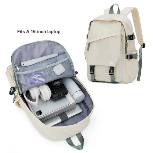 KEYSTREET Fabric Backpack Large Size Unisex White Green