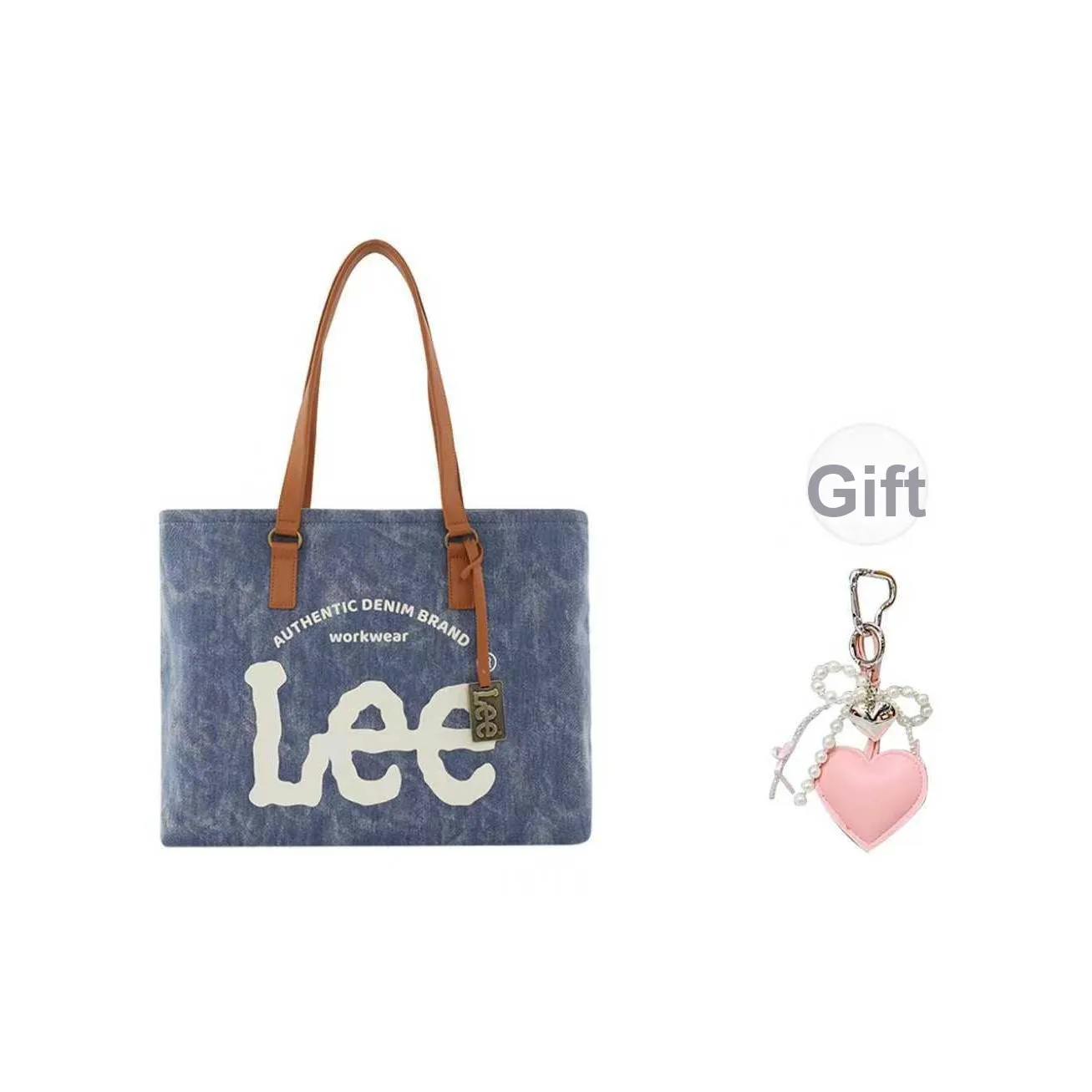 Lee Denim Bucket Bag, Tote Bag, Laptop Bag, Shopping Bag, Shoulder Bag Women's Washed Blue