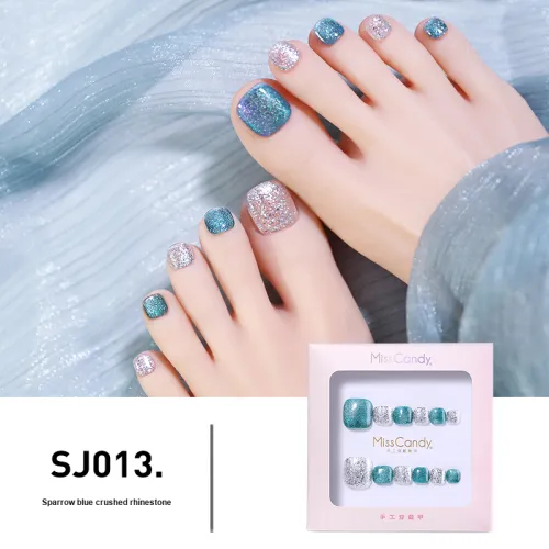 Miss Candy Синий Воробей Стразы False Nail Короткий Квадрат And Круглый Синий Jump Цвет Мелкие блестки