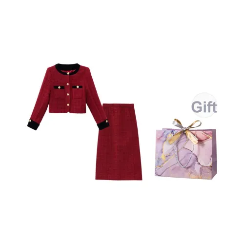 ONNFB Красный Двухкомпонентный Комплект Лента Коробка Женские Юбка и Топ