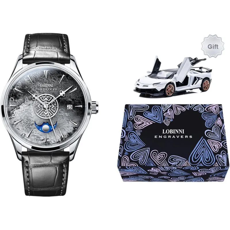 LOBINNI L Automatic Mechanical Movement Genuine Leather Strap Watch Men's Watches Blue Dial-7