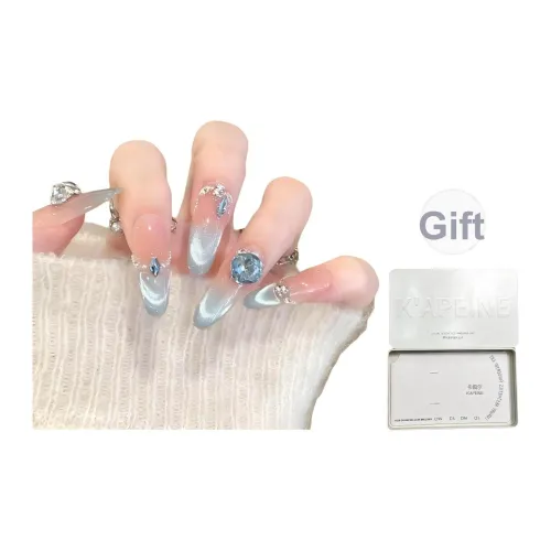 K'APEINE Синий лед Кристальный Handcrafted False Nail Маникюр Овал Длинный Синий Градиентный Французский