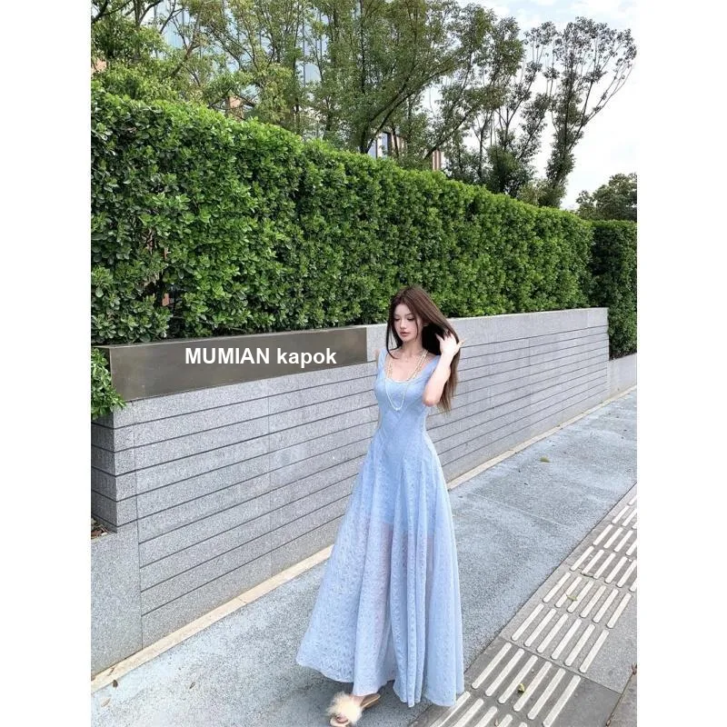 HeartyBite Slip Dresses Women's Blue Maxi Skirt-2