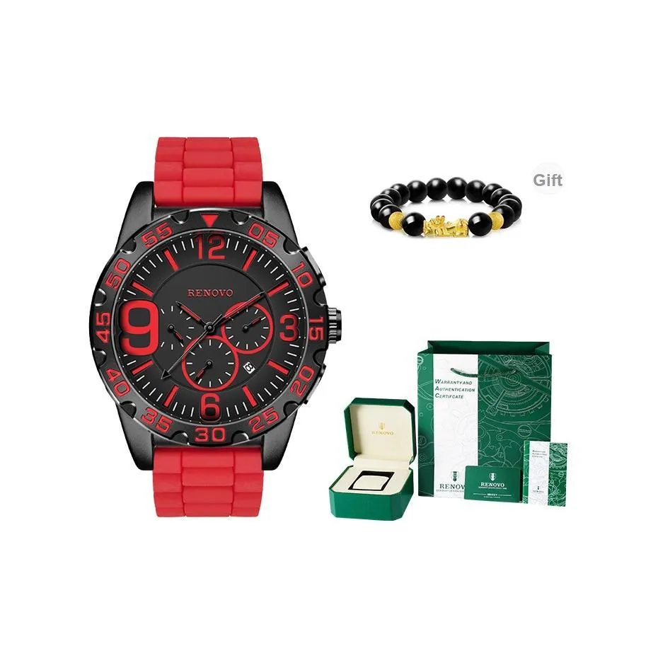 RENOVO Кварцевый механизм резиновый ремешок мужские часы многоцветный циферблат часов