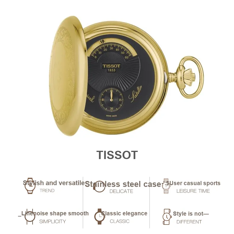 TISSOT Manual Mechanical Movement Stainless Steel/Gold-Plated Watch Case Pocket Watches 52mm Unisex Gold-3