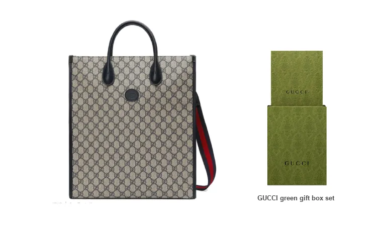 GUCCI Leather Totes Handbags Medium Size Unisex Beige/Blue-7