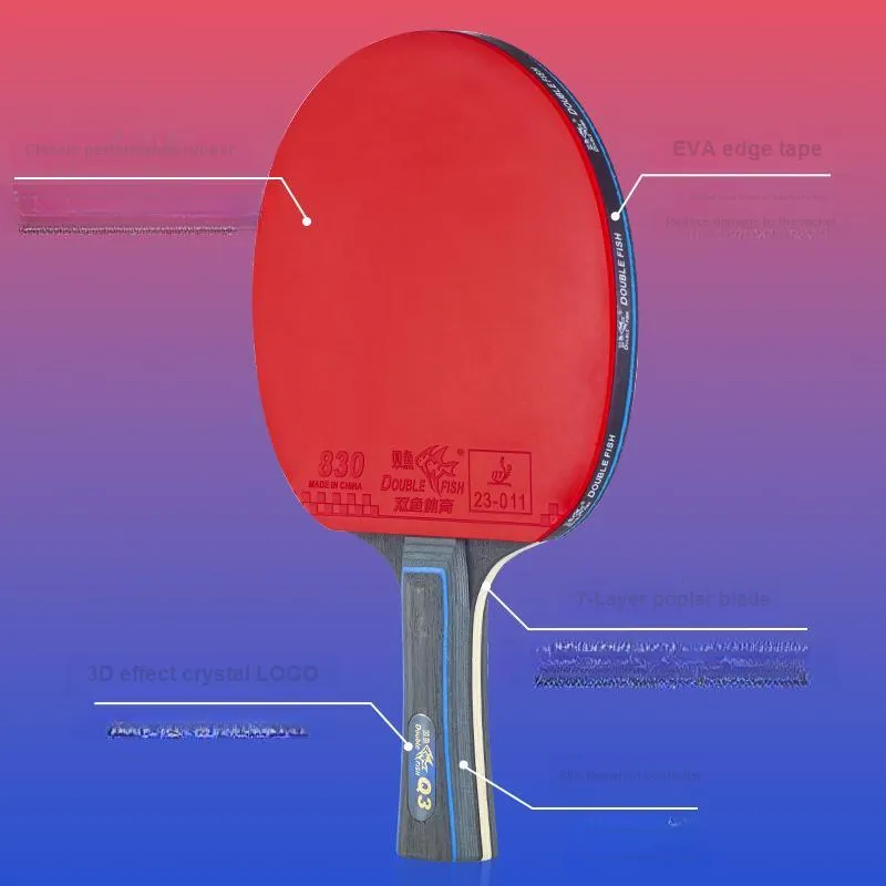 DOUBLEFISH Ping Pong Paddles Unisex Pure Wood Blade Double Sided Inverted Rubber Black/Red Double Shot Deluxe Set-17