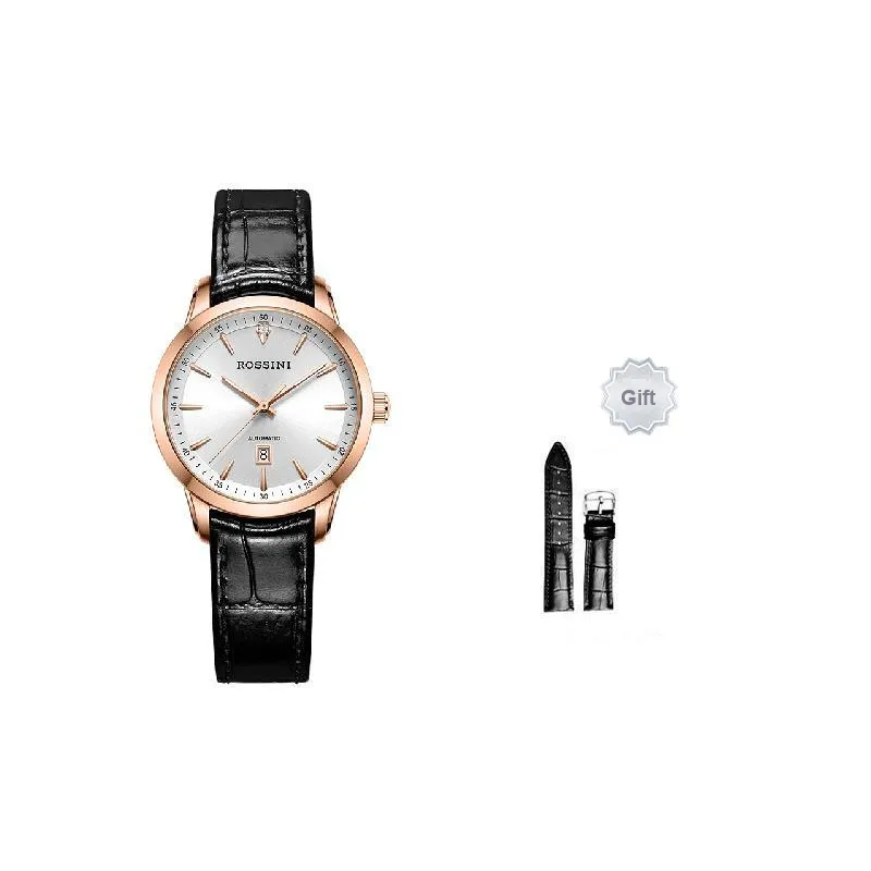 ROSSINI Enlightenment Collection Automatic Mechanical Movement Genuine Leather Strap Watch Unisex Silver Dial-1