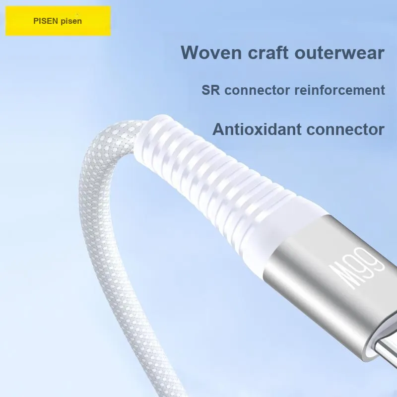 PISEN 66W 2 in 1.2m All in One Aluminum Alloy Yarn Charging Cable AP FC27 1200-8