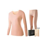 Women's Matching Set (Skin) Thickened and Fleece-Lined/Lace Round Neck/Shopping Bag Included