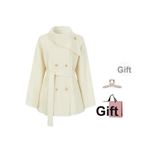 BAIDAIFEI Ecru В комплекте с заколкой-крабиком + сумка для покупок Женское пальто