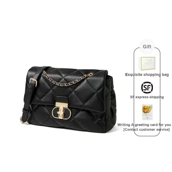 Narandu Cow Leather Diamond Grid Bag Chain Bag Shoulder Bag Crossbody Bag Large Size Women's Midnight Black/Ecru