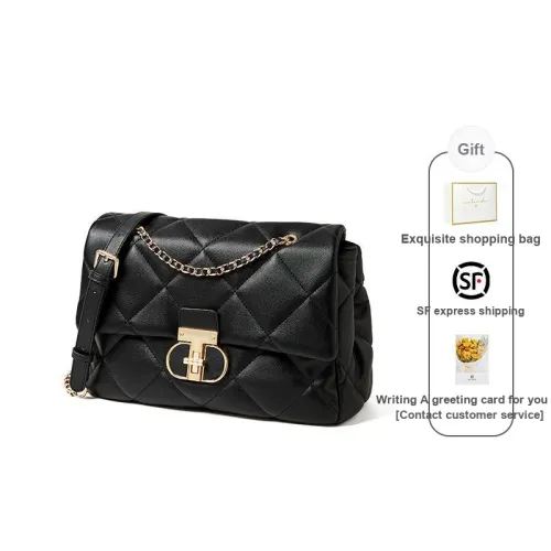 Narandu Cow Leather Diamond Grid Bag Chain Bag Shoulder Bag Crossbody Bag Large Size Women's Midnight Black/Ecru