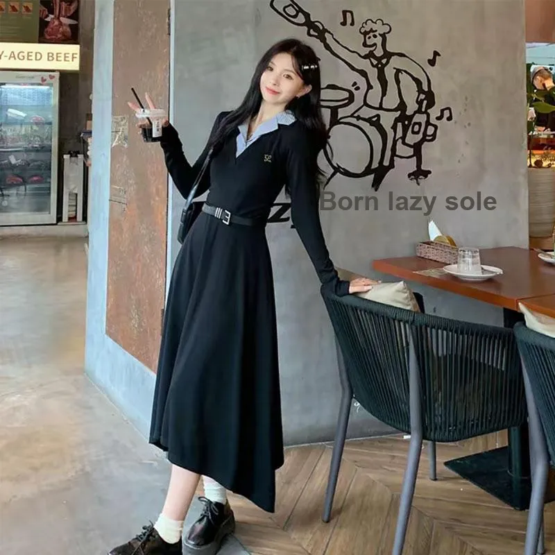 AFGGD Long-Sleeved Dresses Women's Black-5