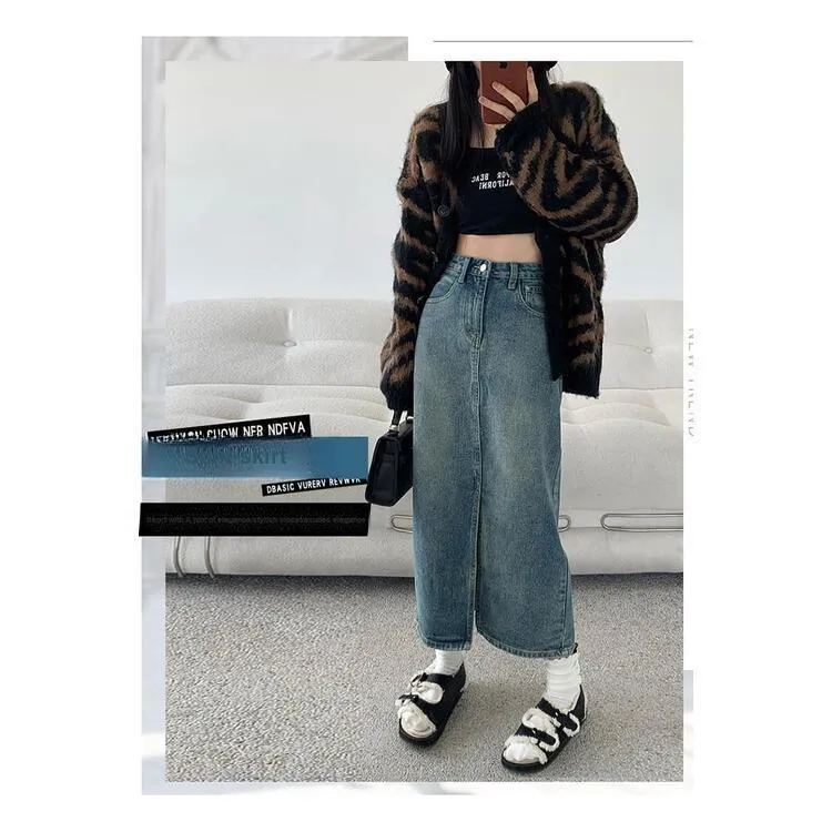 XIANSINIAO Denim Long Skirt Women's-2
